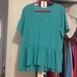 Teal V-Neck Peplum Women's Top